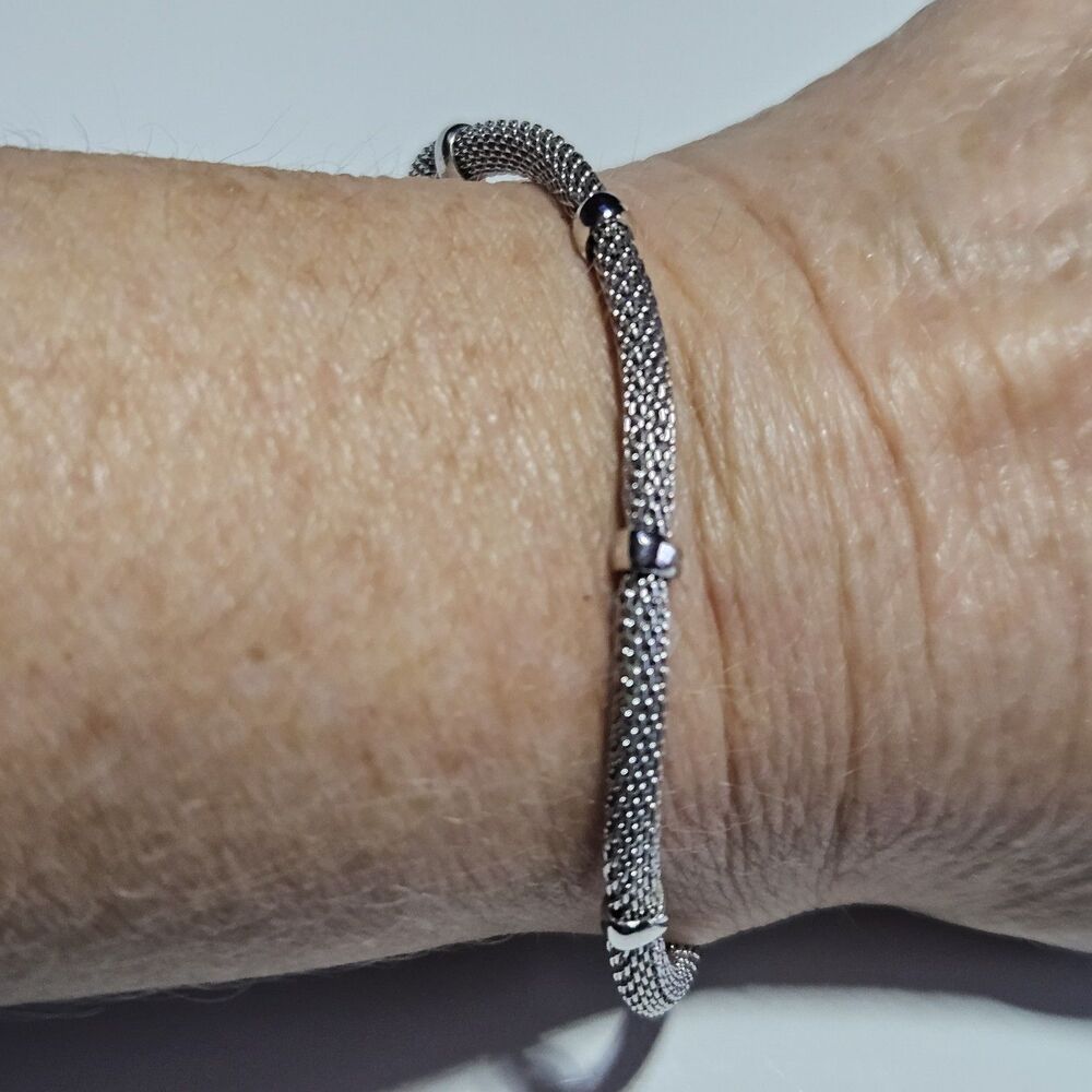 Vintage Emmons Silver Tone Mesh Station Ball Bracelet 7.5"